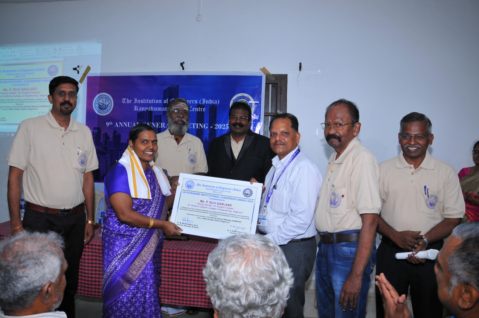 IEI KKLC Best Faculty Adviser Award to Prof. P.Suji Garland,(Faculty Adviser of IEI SXCCE Chapter).jpg